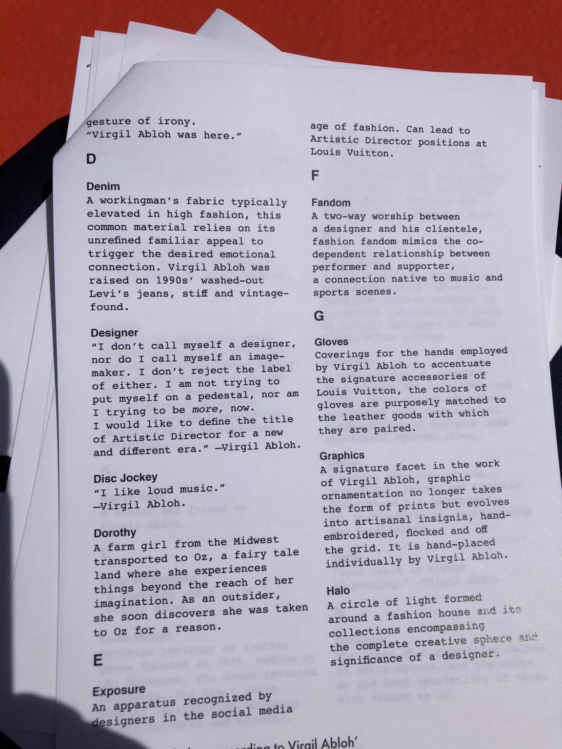 VIRGIL SHOW NOTES 1-7