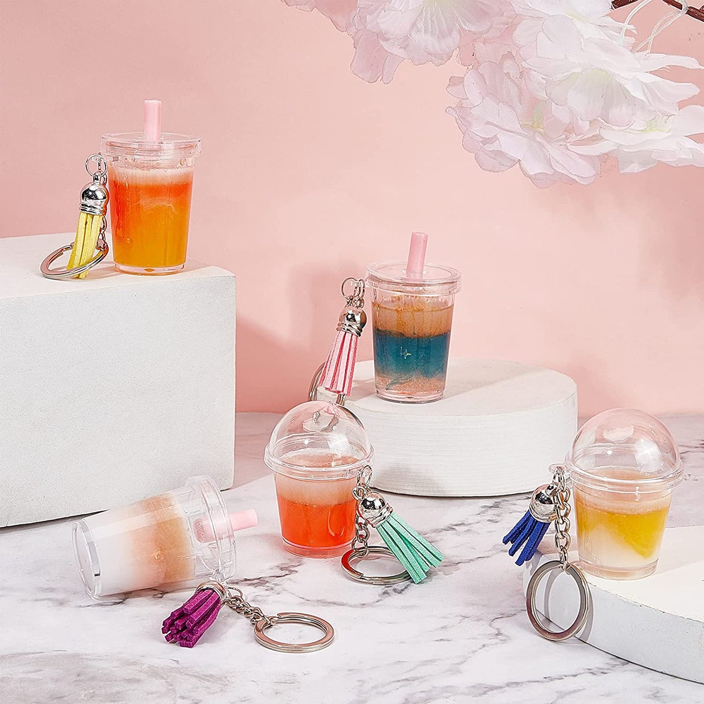 302Pcs Mini Milky Tea Keychain Accessories Bubble Tea Cream Glue Casting Kit Mini Cup Pendant Charms with Keychain Rings Tassels Bubbles Straws for Key Chain DIY and Earring Making