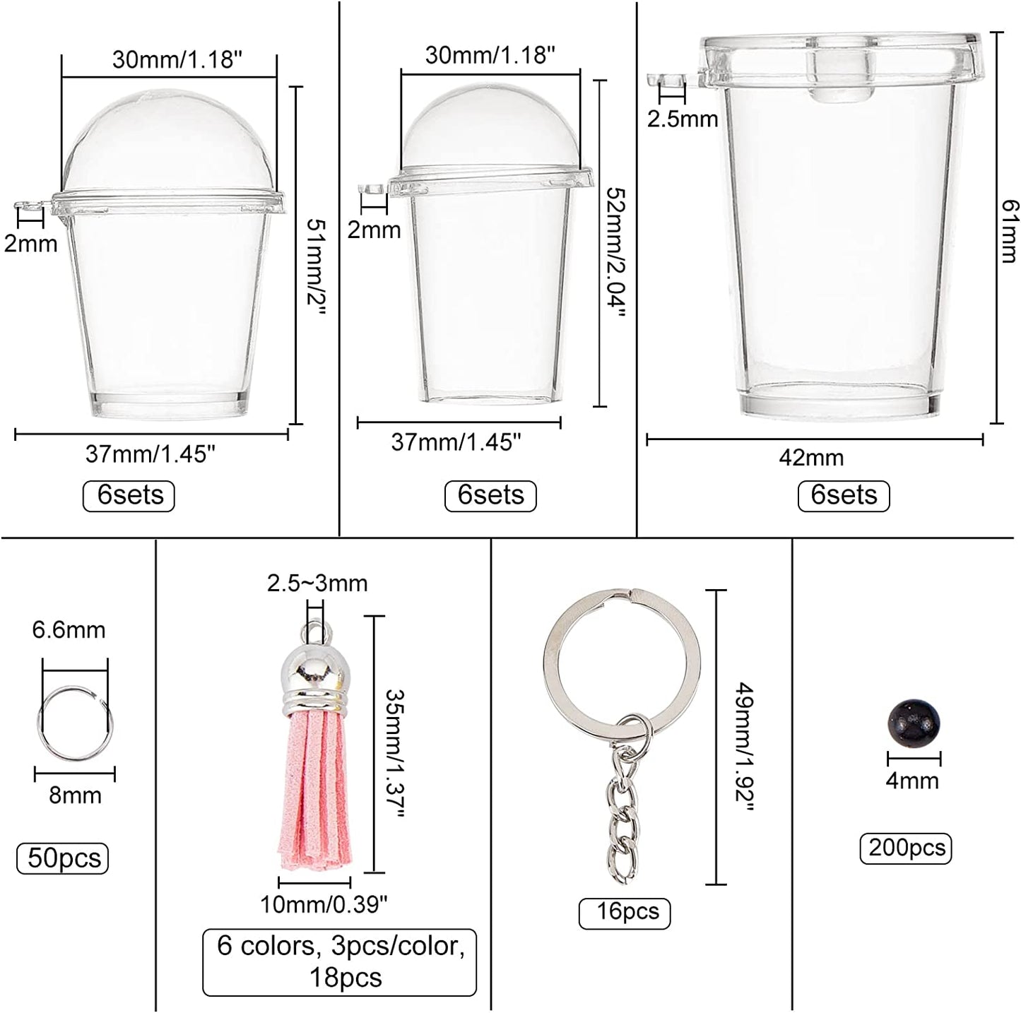 302Pcs Mini Milky Tea Keychain Accessories Bubble Tea Cream Glue Casting Kit Mini Cup Pendant Charms with Keychain Rings Tassels Bubbles Straws for Key Chain DIY and Earring Making