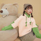 Brown Bear Hoodie for Womens Long Sleeve Sweatshirts Patchwork Shirts with Cute Personality Bag