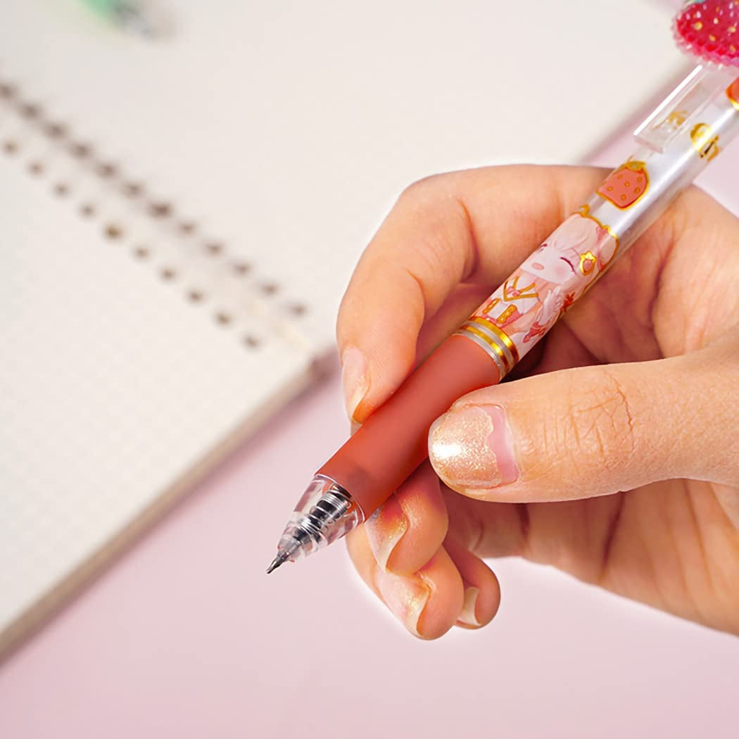 Girl Cute Pens, Creative Fruit Pen, Retractable Gel Pens, Kawaii Gel Pen, 0.5Mm Extra-Fine Pen, Perfect for Office School Supplies Gifts for Boys Girls,Pack of 6Pcs (Cute Fruit)